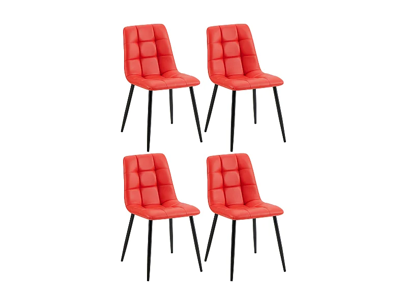 Lot de 4  chaise salle à manger - Similicuir - Rouge - Antibes
