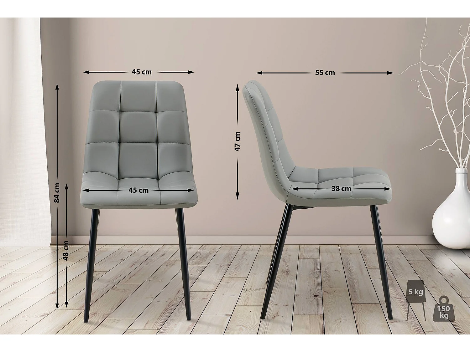 Lot de 4  chaise salle à manger - Similicuir - Gris clair - Antibes