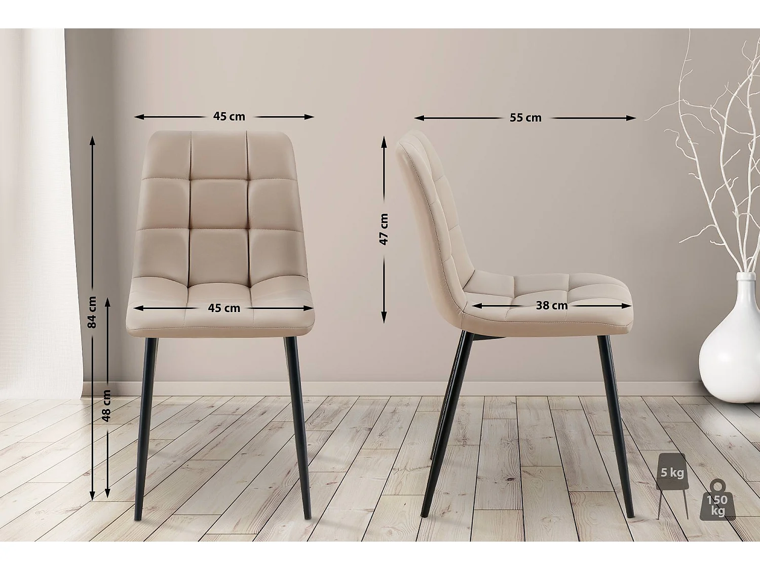 Lot de 4  chaise salle à manger - Similicuir - Taupe - Antibes