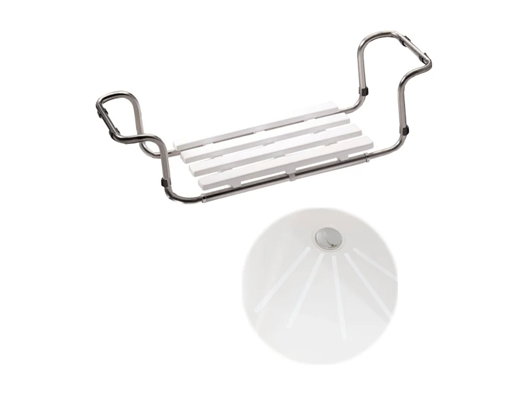 Siège de baignoire PMR PELLET inox 304 extensible + Bandelettes anti-dérapantes PMR PELLET x 12