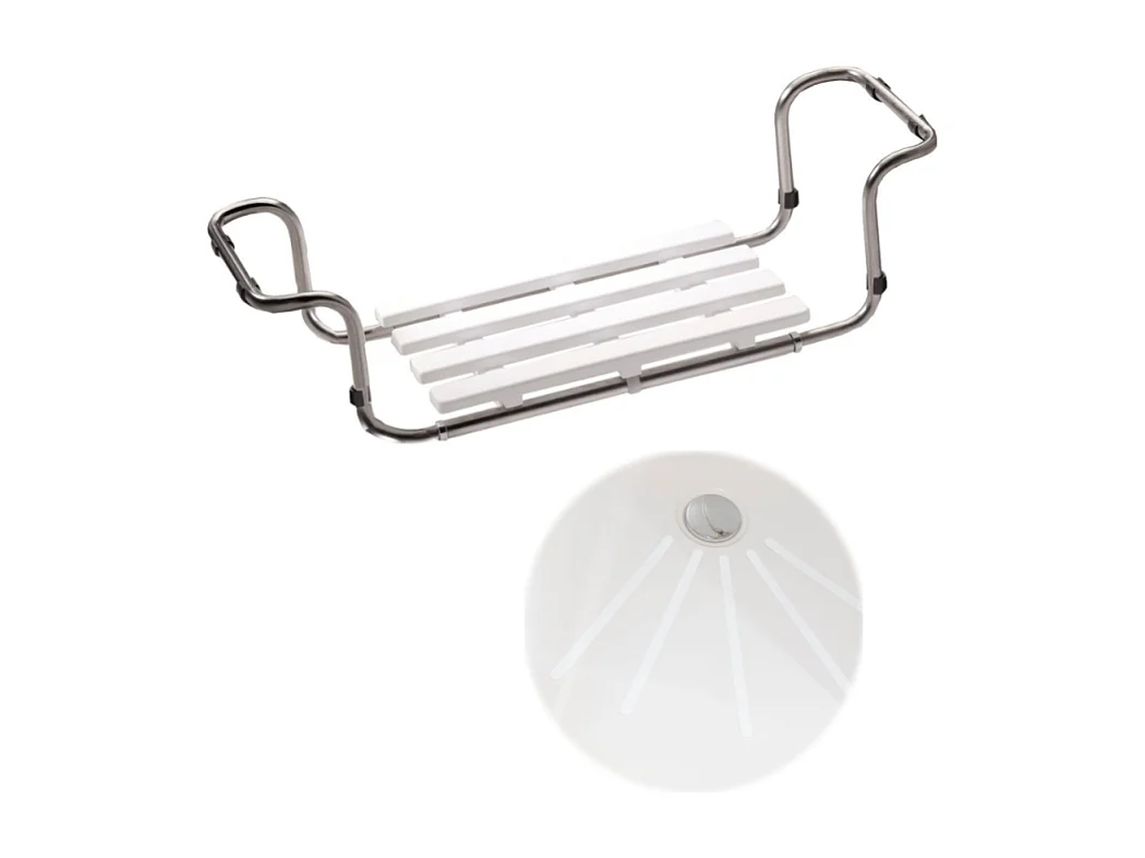 Siège de baignoire PMR PELLET inox 304 extensible + Bandelettes anti-dérapantes PMR PELLET x 12
