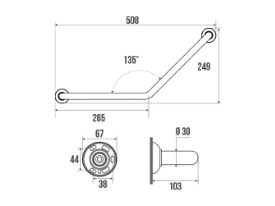 Siège de douche PMR escamotable et barre de maintien coudée PMR PELLET Essentiel confort 135 degré