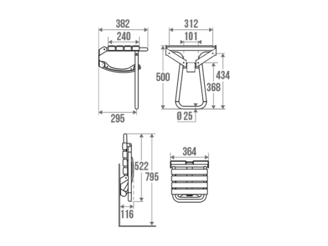 Siège de douche PMR escamotable et barre de maintien coudée PMR PELLET Essentiel confort 135 degré