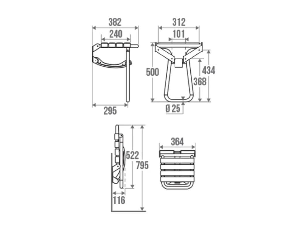 Siège de douche PMR escamotable et barre de maintien coudée PMR PELLET Essentiel confort 135 degré