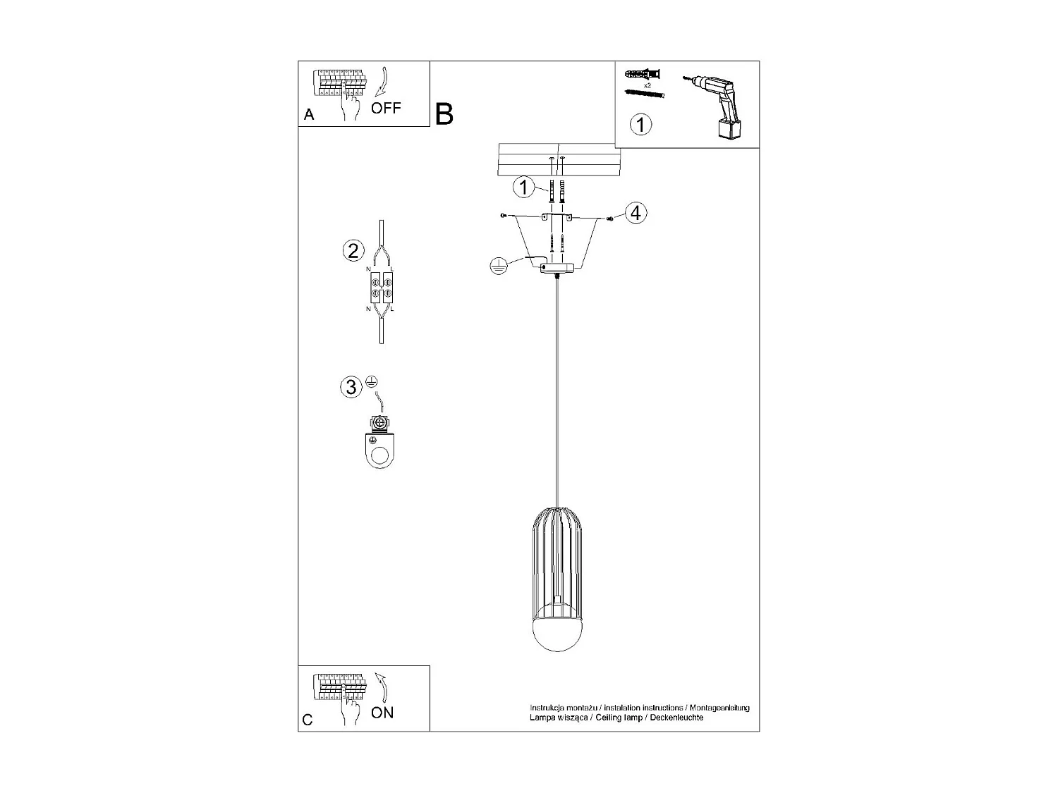 Hanglampen Brina Modern Van  - 1 Lichtbronnen - L.12 X H.115 Cm - Zwart