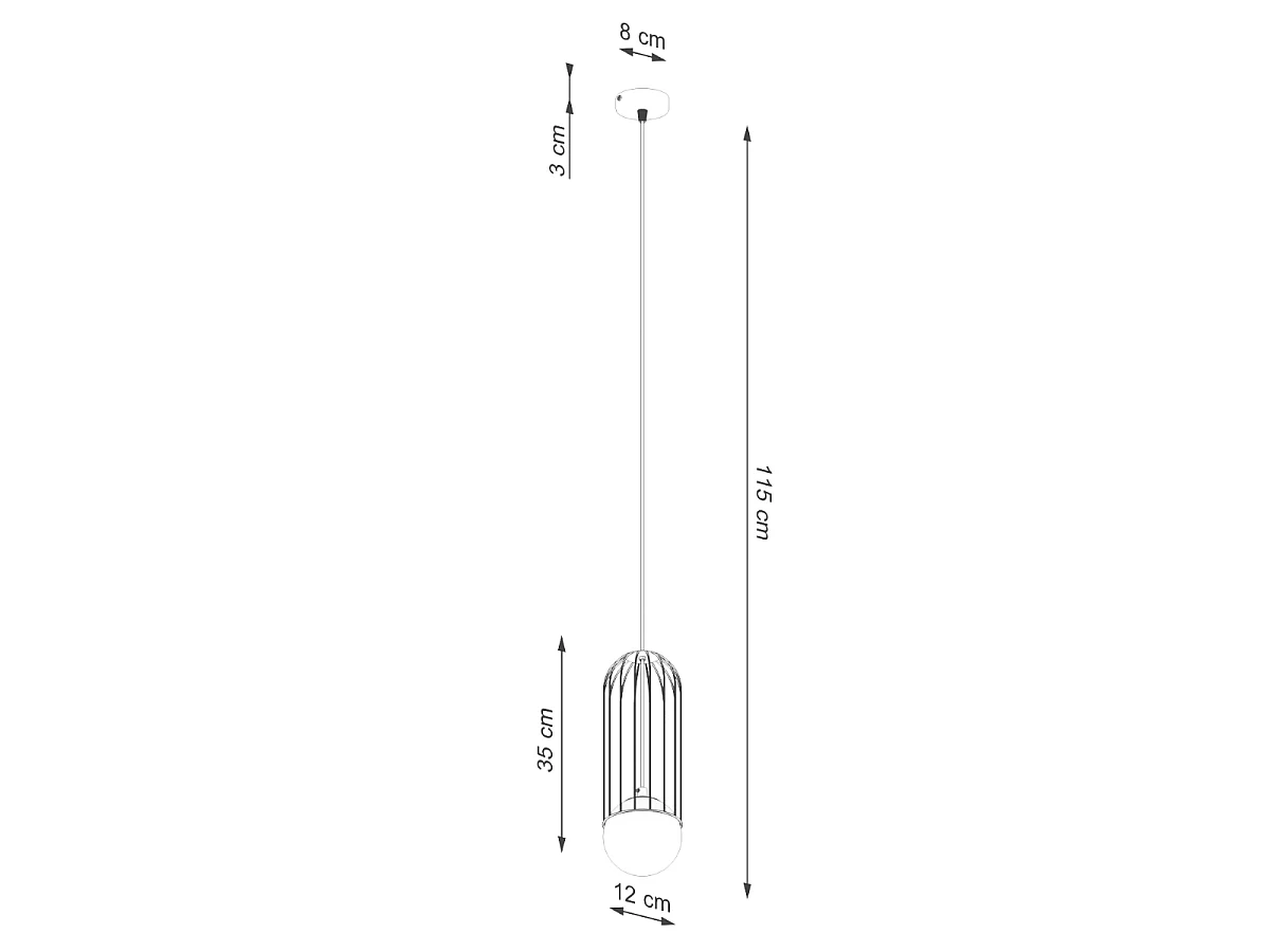 Hanglamp BRINA modern van  - 1 lichtbronnen - L.12 x H.115 cm - zwart