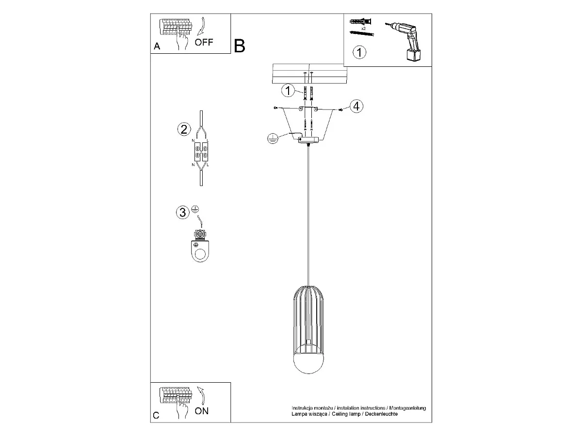 Hanglamp BRINA modern van  - 1 lichtbronnen - L.12 x H.115 cm - zwart