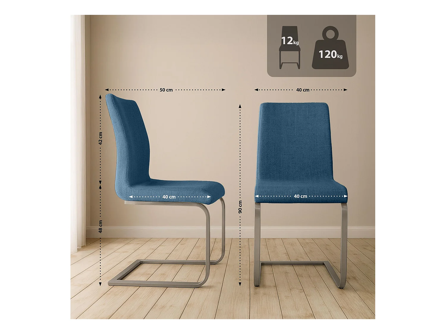 Freischwinger Stuhl - Stoff - blau - Belfort