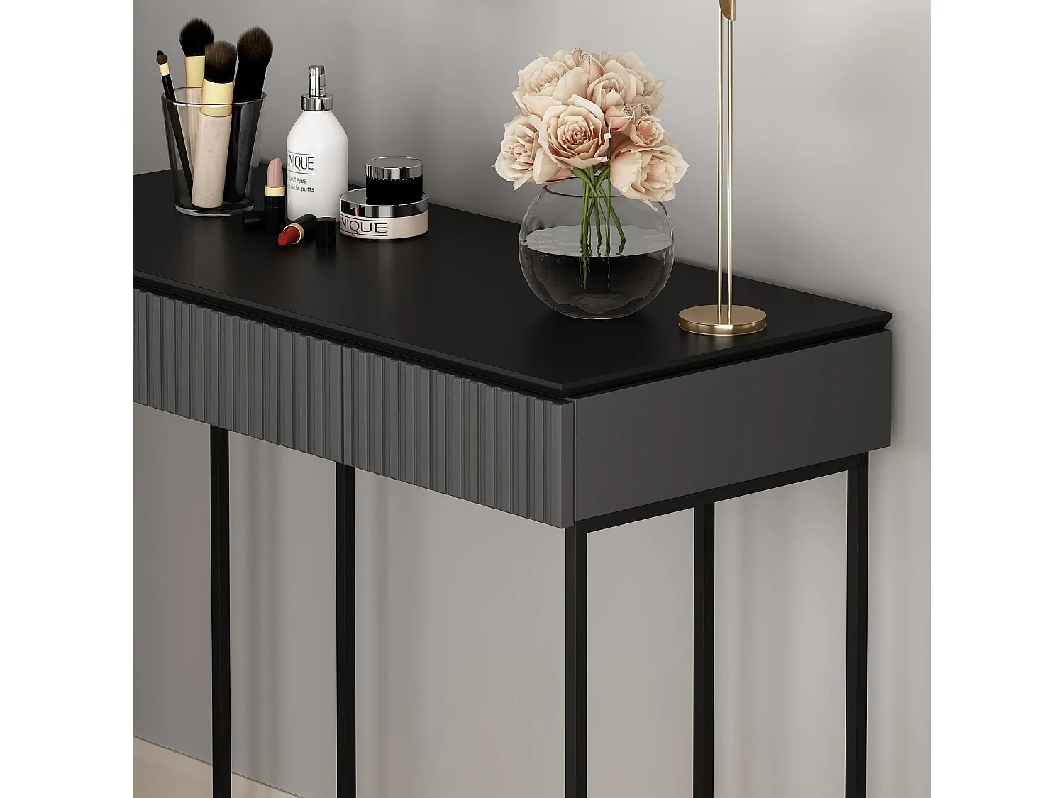Console moderne 2 tiroirs avec 2 miroirs Tokel L105cm Anthracite