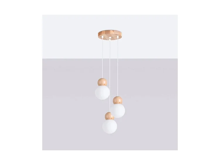 Lampes Suspendues Pekka Scandinave En Verre/Bois - 3 Sources Lumineuses - L.31 X H.124 Cm - Blanc/Bois Naturel
