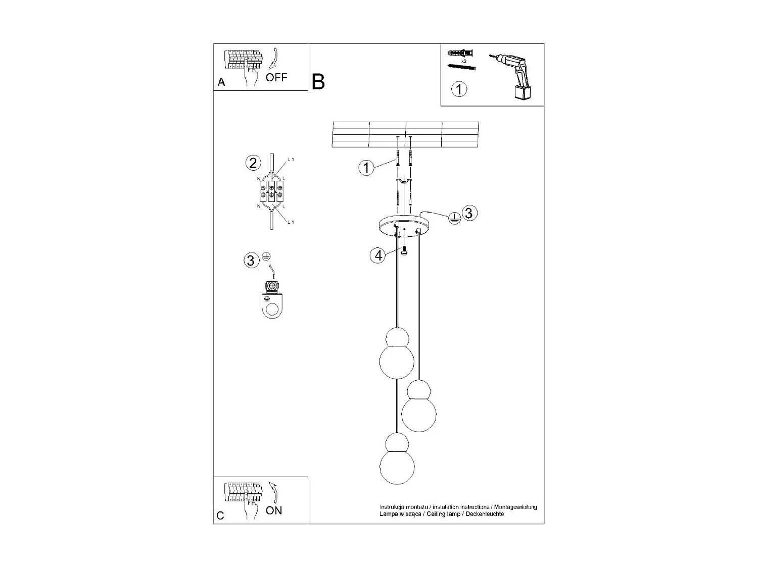 Lampes Suspendues Pekka Scandinave En Verre/Bois - 3 Sources Lumineuses - L.31 X H.124 Cm - Blanc/Bois Naturel