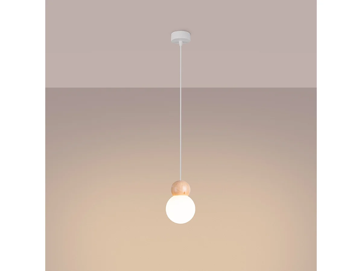 Pendelleuchten Pekka Skandinavisch Aus  Glas/Holz - 1 Lichtquellen - L.11 X H. Cm - Weiß/Naturholz