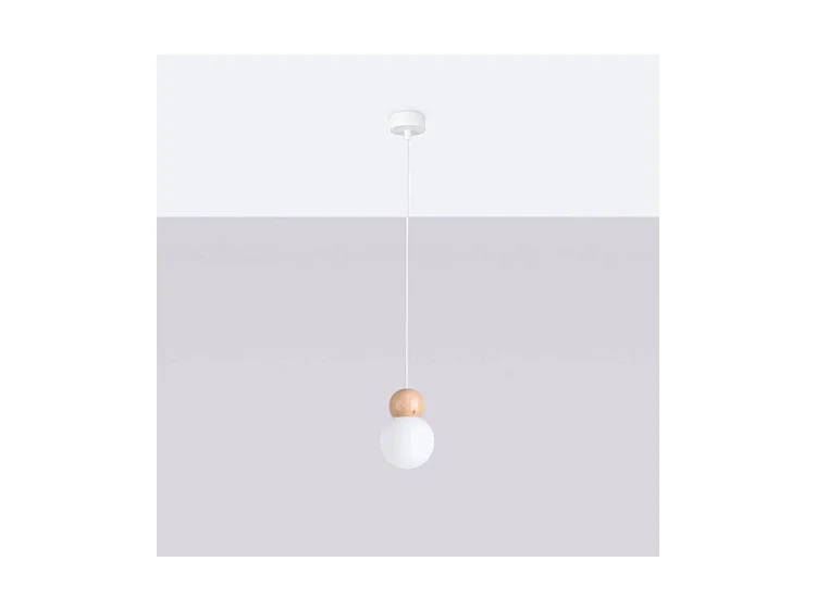 Lampes Suspendues Pekka Scandinave En Verre/Bois - 1 Sources Lumineuses - L.11 X H.124 Cm - Blanc/Bois Naturel