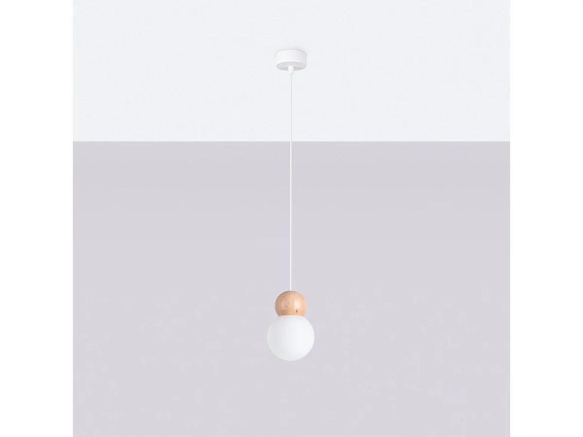 Hanglamp PEKKA Scandinavisch van  - 1 lichtbronnen - L.11 x H.124 cm - wit/natuurlijk hout