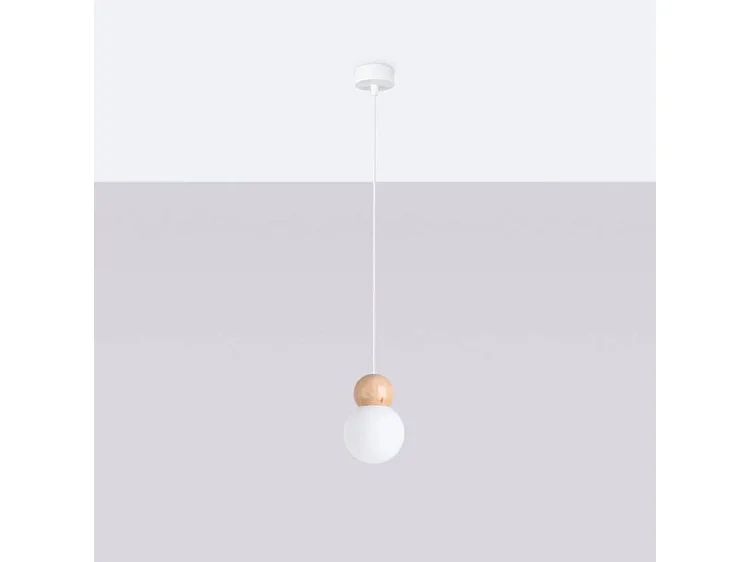 Lampes Suspendues Pekka Scandinave En Verre/Bois - 1 Sources Lumineuses - L.11 X H.124 Cm - Blanc/Bois Naturel
