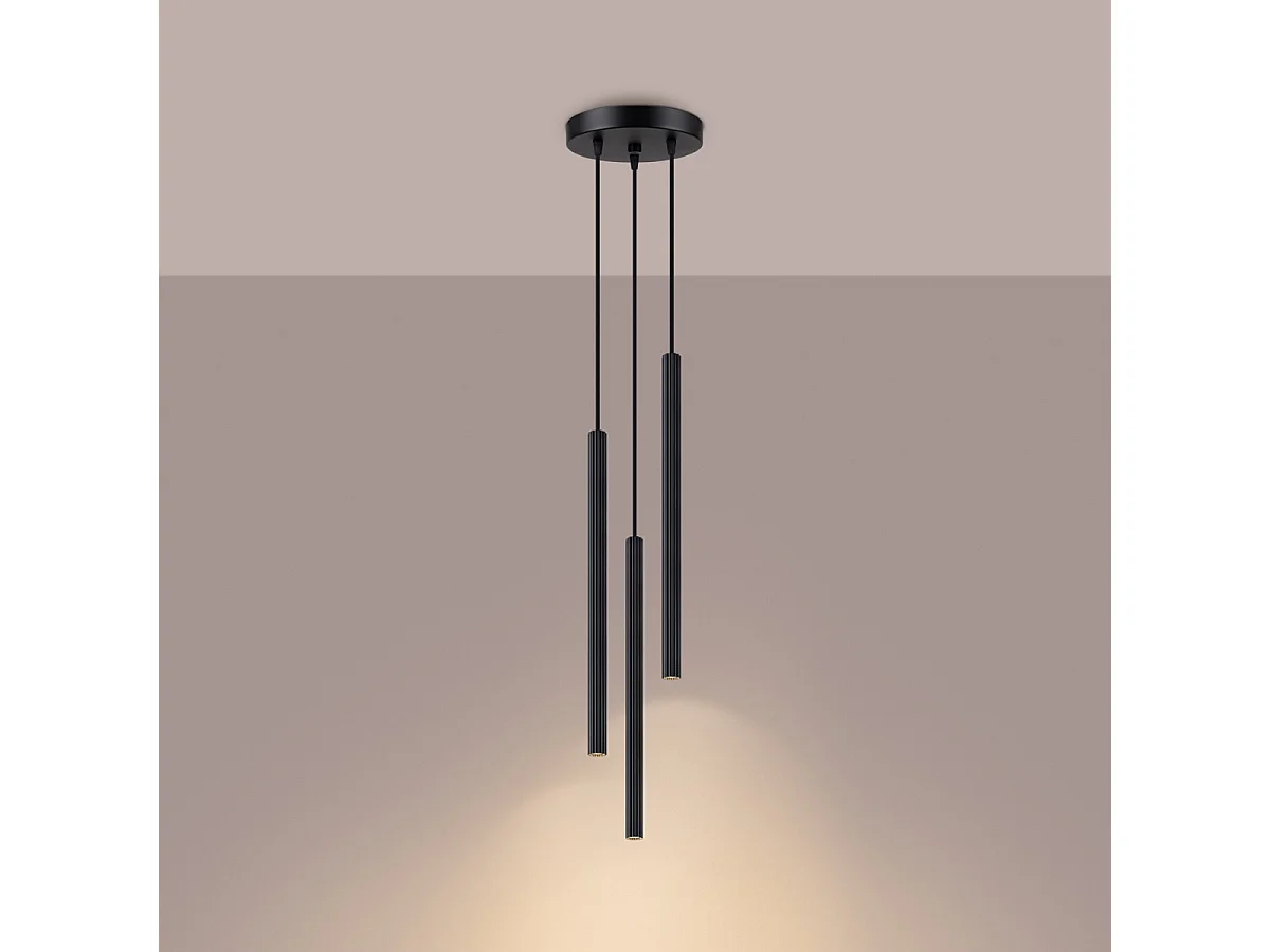 Pendentif Arche Moderne En Acier - 3 Sources Lumineuses - L.20 X H.120 Cm - Noir
