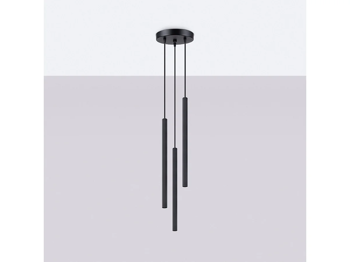 Pendentif Arche Moderne En Acier - 3 Sources Lumineuses - L.20 X H.120 Cm - Noir