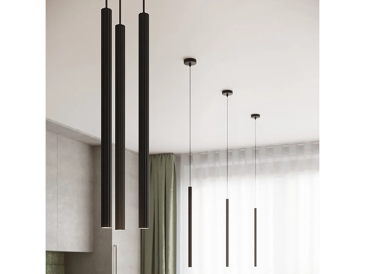 Pendentif Arche Moderne En Acier - 3 Sources Lumineuses - L.20 X H.120 Cm - Noir