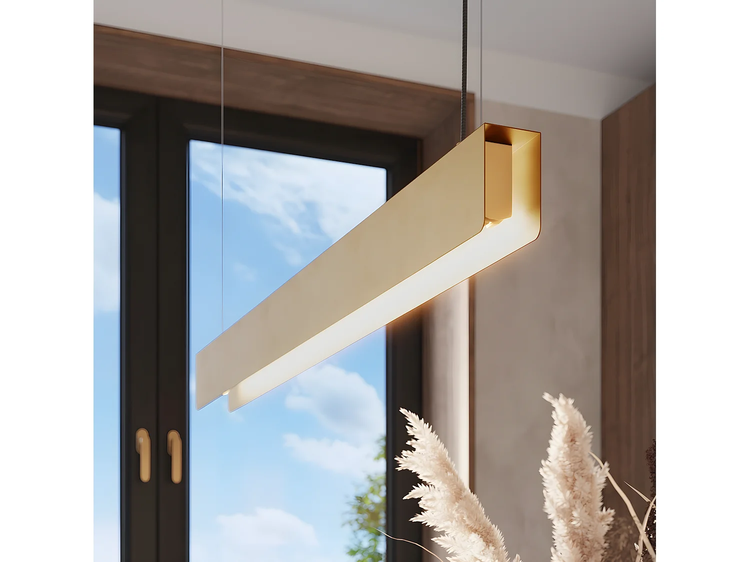 Lampy Wiszące Nowoczesny Spark, Stal - 1 Źródło - L.100 X H.120 Cm - Złoty