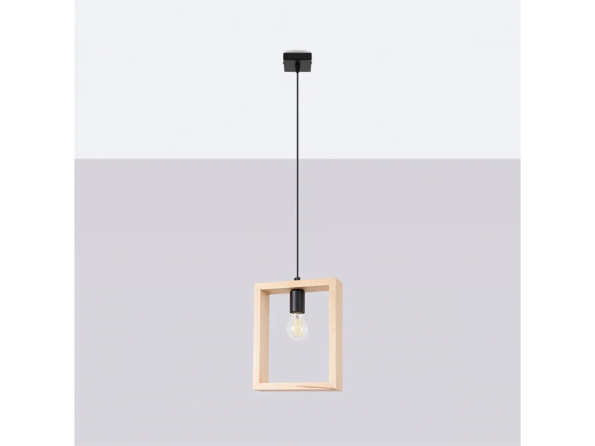 Pendelleuchten Aries Skandinavisch Aus  Stahl/Holz - 1 Lichtquellen - L.24 X H. Cm - Naturholz