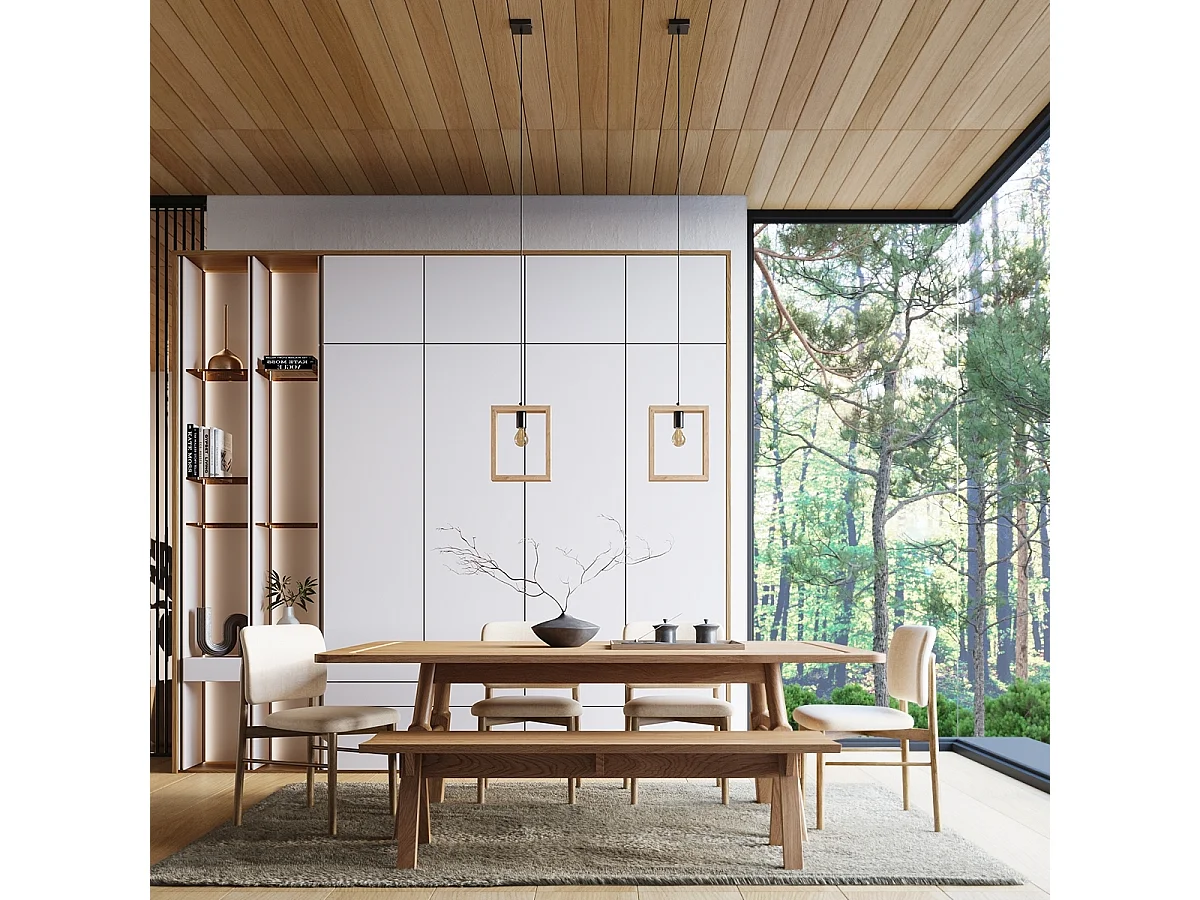 Hanglamp ARIES Scandinavisch van  - 1 lichtbronnen - L.24 x H.133 cm - natuurlijk hout