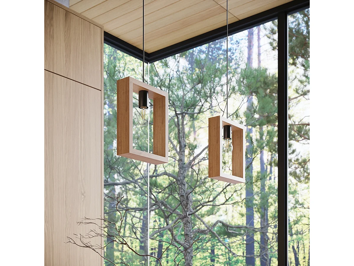 Hanglamp ARIES Scandinavisch van  - 1 lichtbronnen - L.24 x H.133 cm - natuurlijk hout
