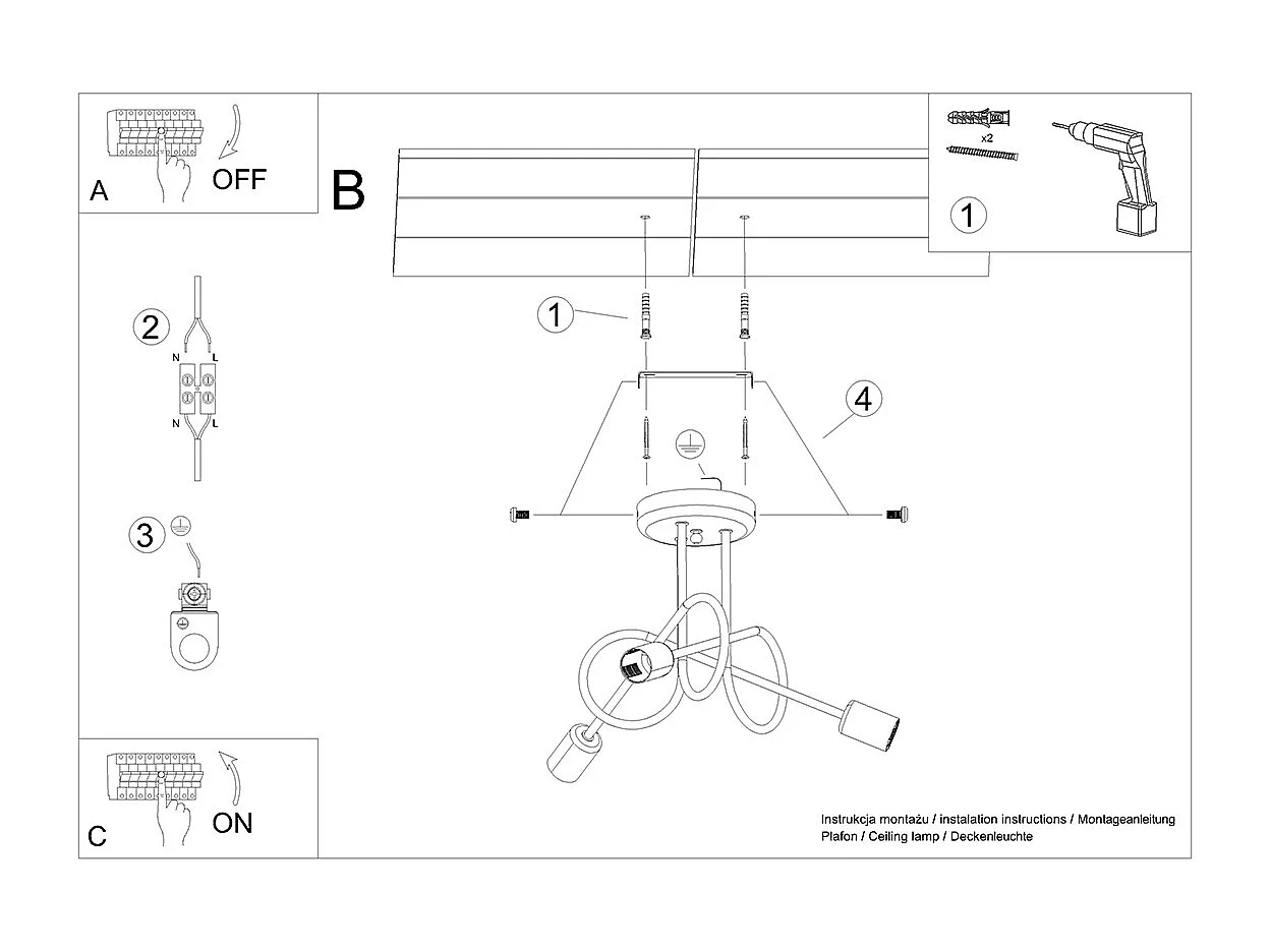 Lustres Supeł Industriel En Acier - 3 Sources Lumineuses - L.45 X H.35 Cm - Chrome