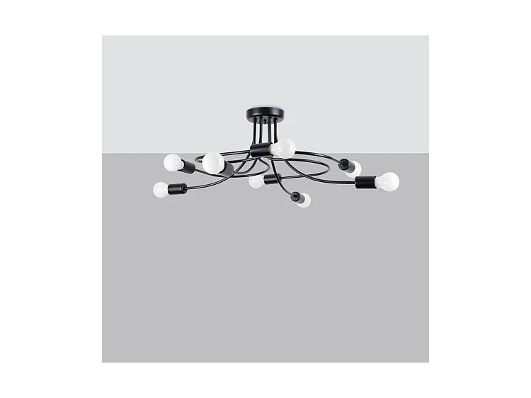 Lustres Levar Industriel En Acier - 8 Sources Lumineuses - L.58 X H.28 Cm - Noir