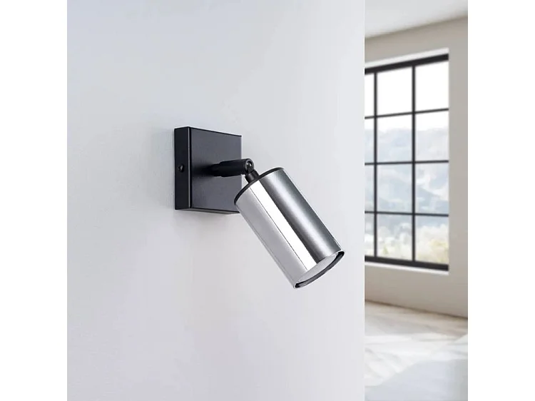 Lámparas De Pared Winx Moderno De Acero - 1 Fuentes Luminosas - L.8 X A.18,5 Cm - Negro/Cromo