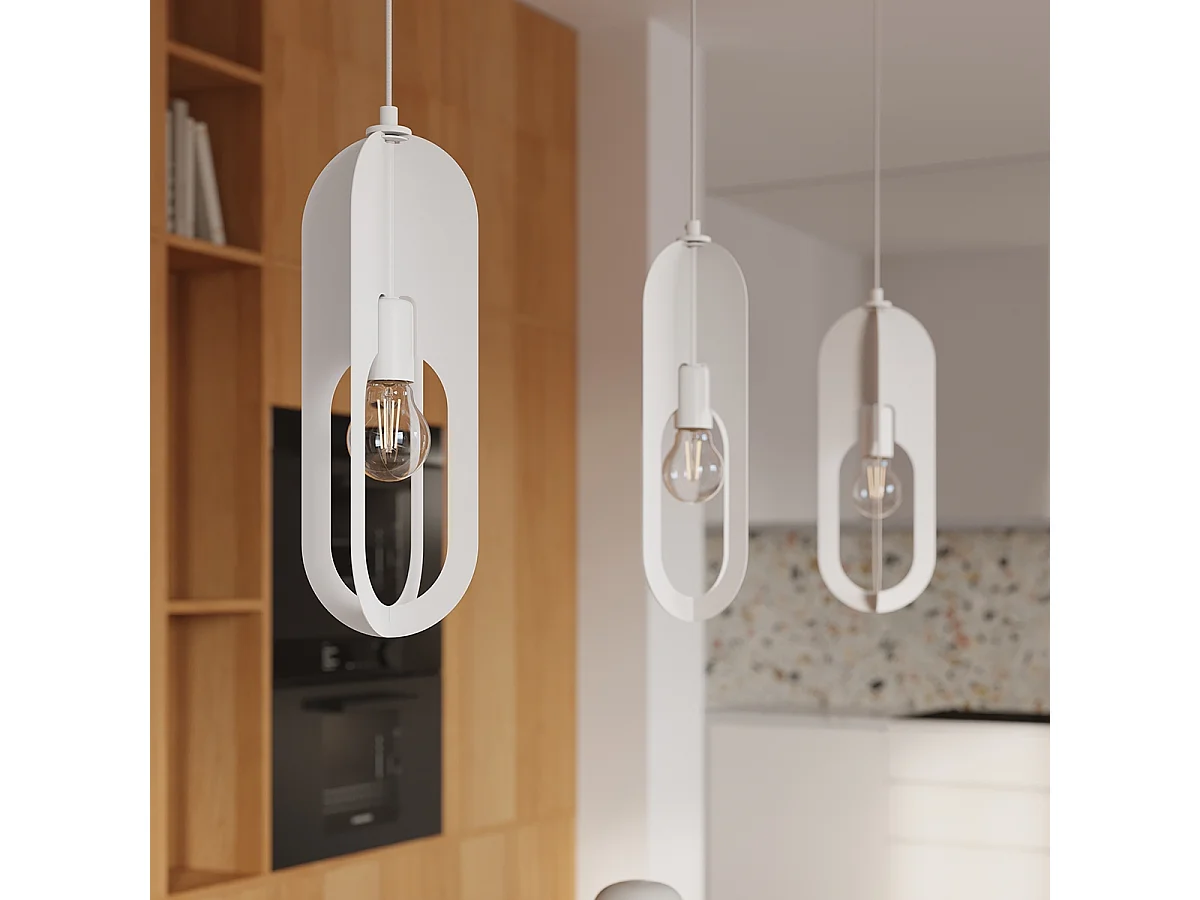 Lampada a sospensione NICUS moderno di acciaio - 1 sorgenti luminose - L.11 x A.140 cm - bianco