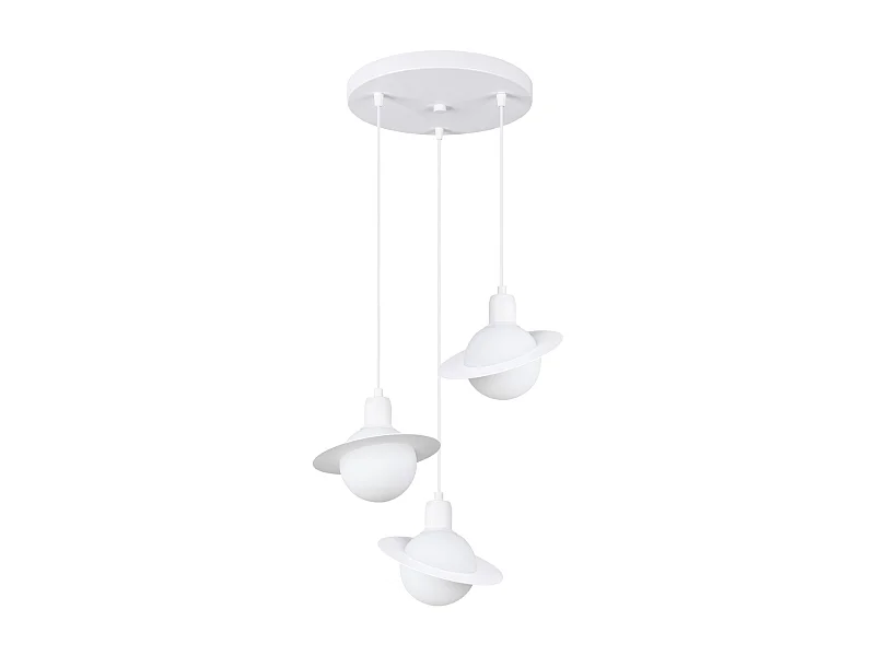 Lampade A Sospensione Hyperion Moderno Di Acciaio - 3 Sorgenti Luminose - L.32 X A.120 Cm - Bianco