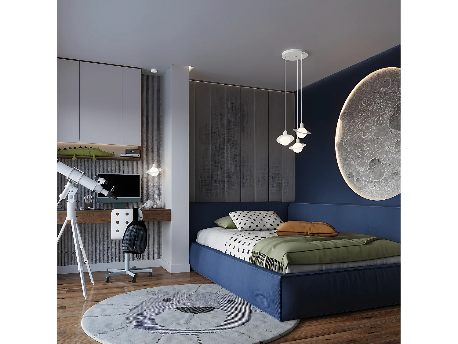 Lustre Hyperion Moderne En Acier - 3 Sources Lumineuses - L.32 X H.120 Cm - Blanc