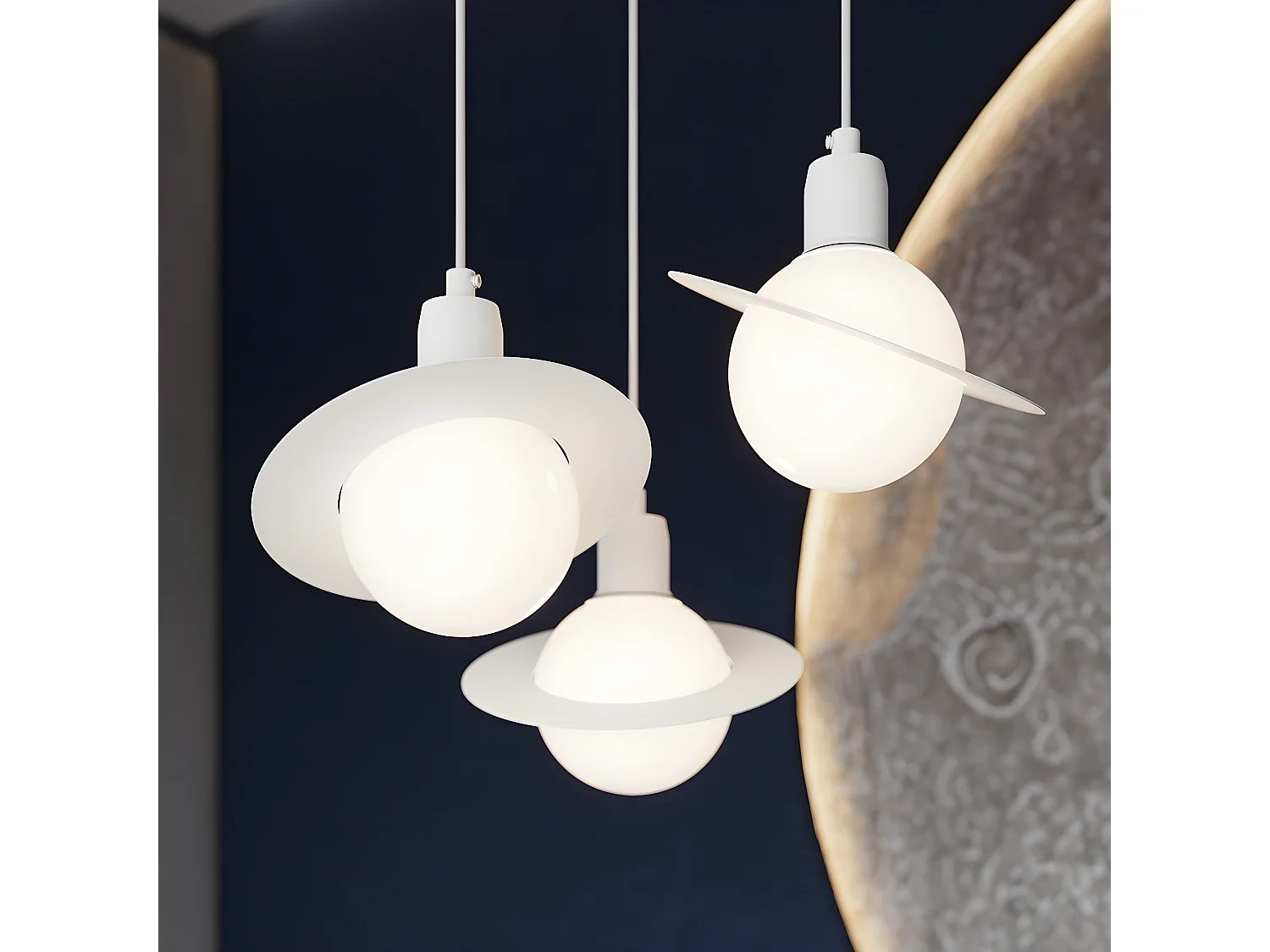 Lustre Hyperion Moderne En Acier - 3 Sources Lumineuses - L.32 X H.120 Cm - Blanc