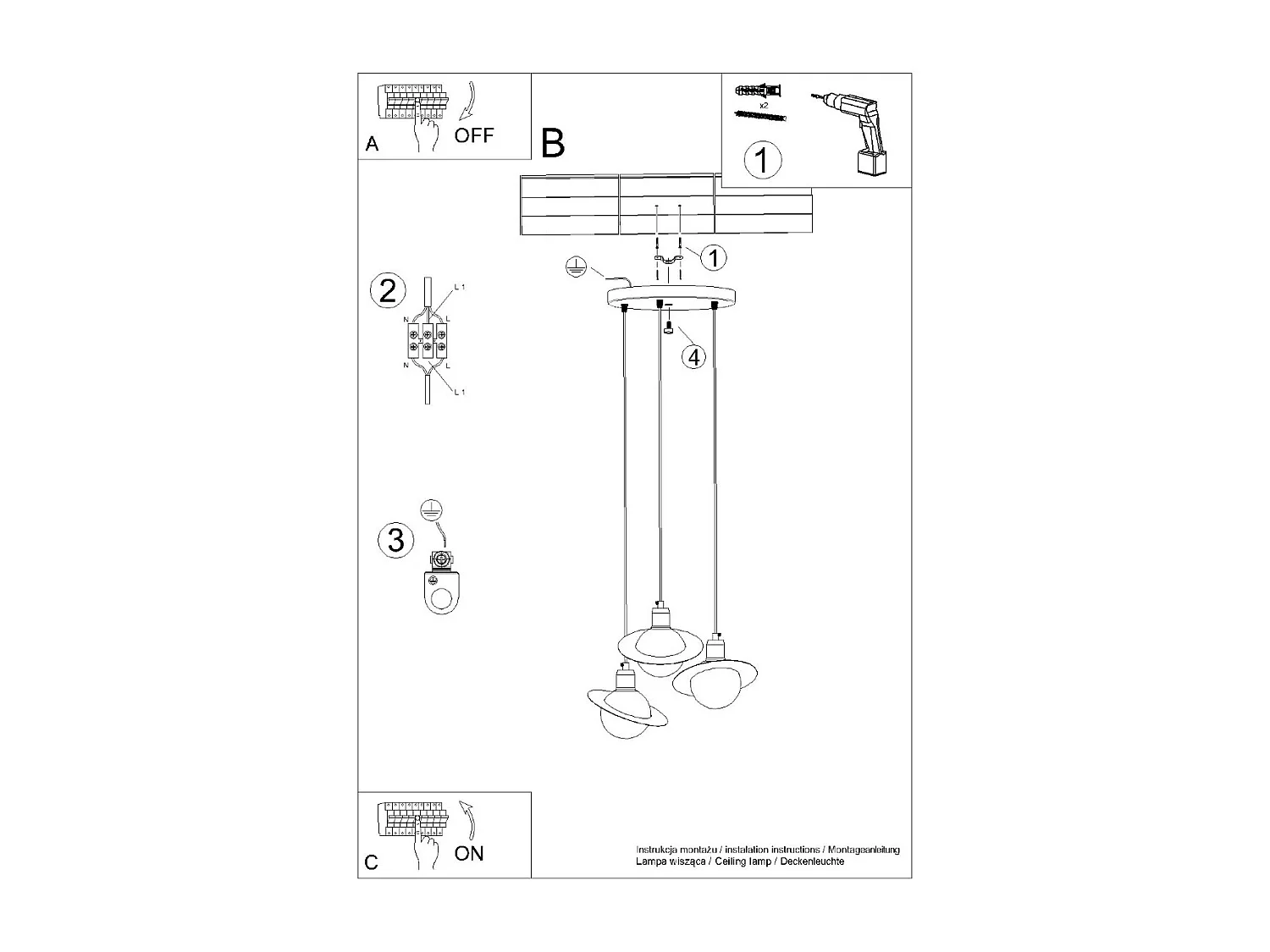 Lampy Wiszące Nowoczesny Hyperion, Stal - 3 Źródło - L.32 X H.120 Cm - Biały
