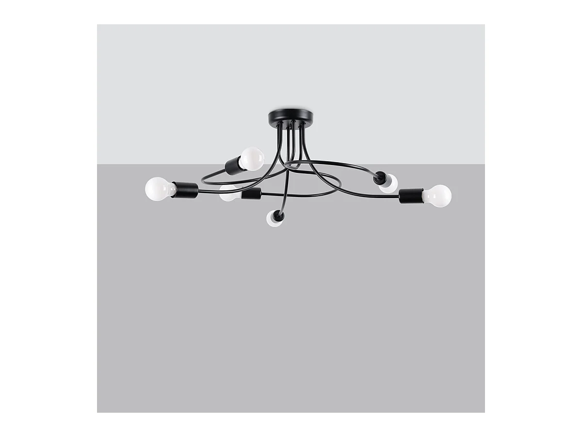 Candelabros Levar Industrial De Acero - 6 Fuentes Luminosas - L.69 X A.29 Cm - Negro