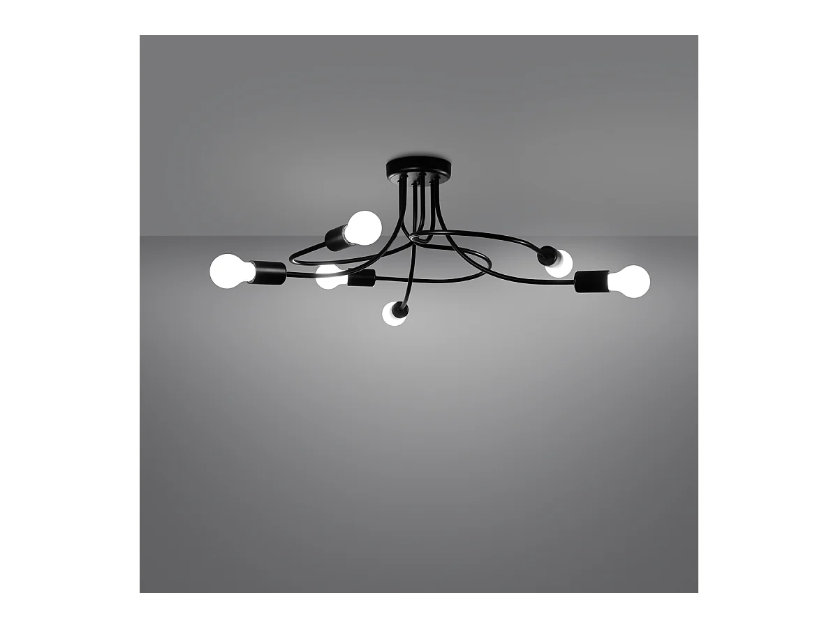 Candelabros Levar Industrial De Acero - 6 Fuentes Luminosas - L.69 X A.29 Cm - Negro