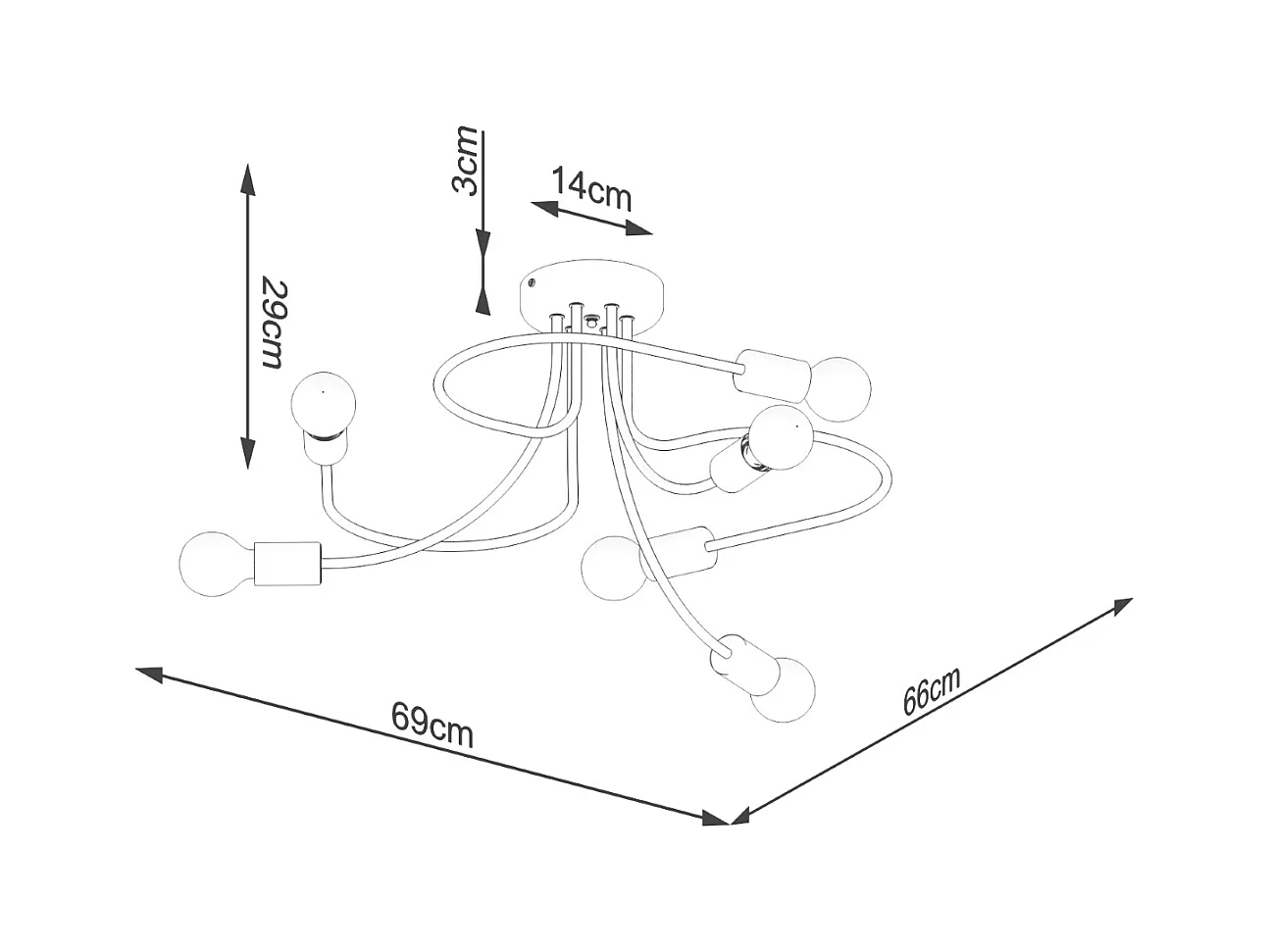 Candelabros Levar Industrial De Acero - 6 Fuentes Luminosas - L.69 X A.29 Cm - Negro