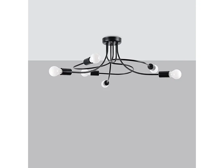 Lampadari Levar Industriale Di Acciaio - 6 Sorgenti Luminose - L.69 X A.29 Cm - Nero
