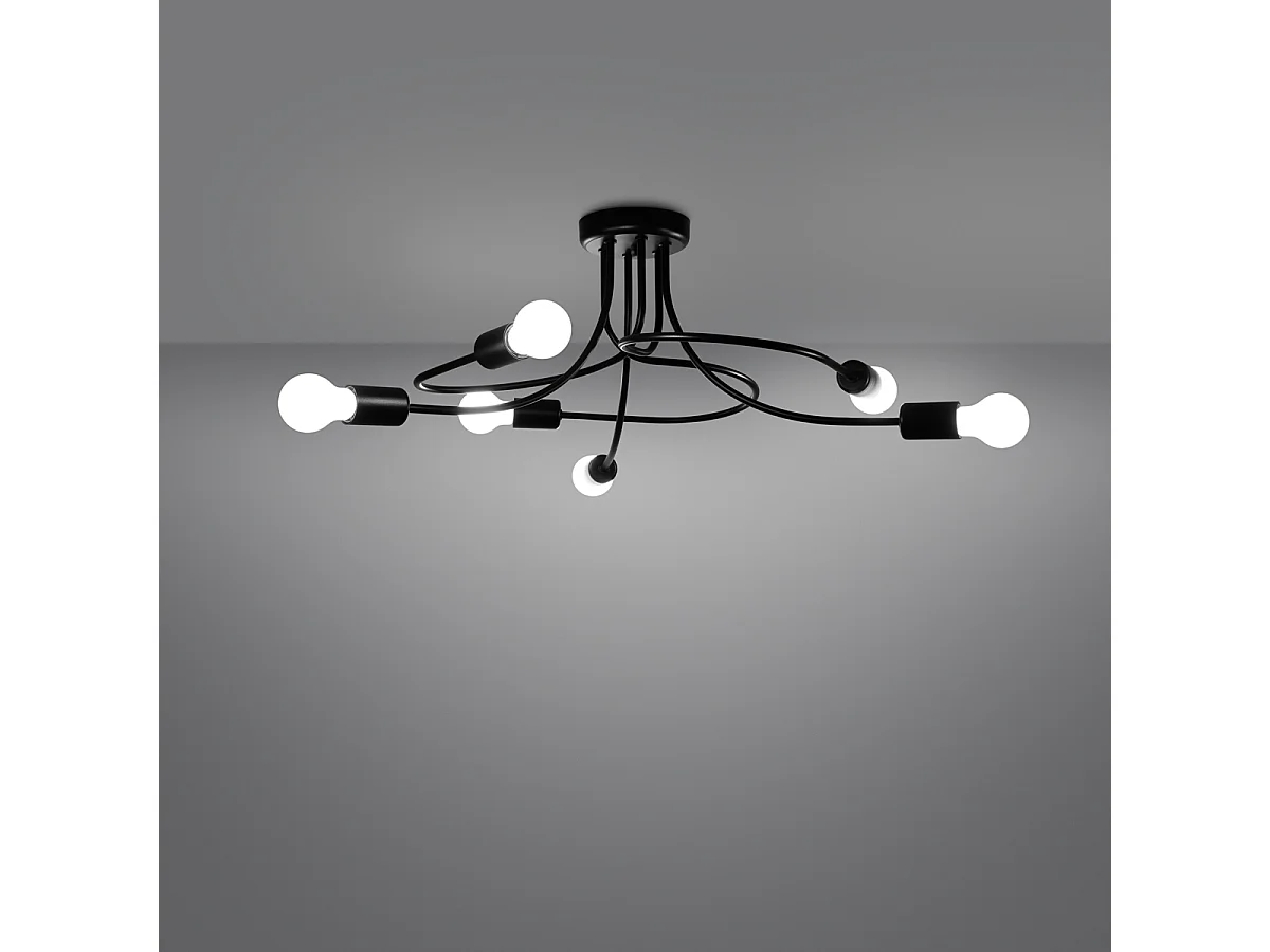 Lampadari Levar Industriale Di Acciaio - 6 Sorgenti Luminose - L.69 X A.29 Cm - Nero