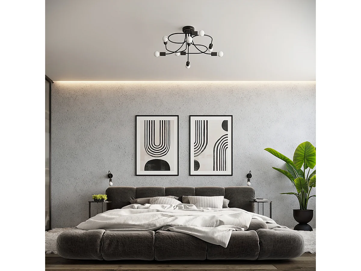 Lampadari Levar Industriale Di Acciaio - 6 Sorgenti Luminose - L.69 X A.29 Cm - Nero