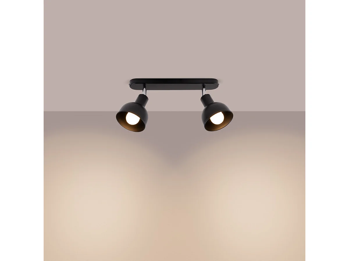 Plafonnier Elba Grenier En Acier - 2 Sources Lumineuses - L.47 X H.18,5 Cm - Noir