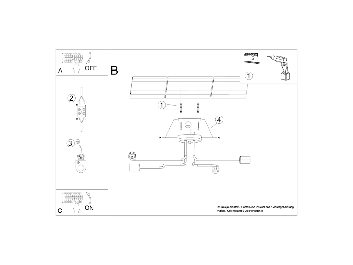 Plafonnier Vector Industriel En Acier - 4 Sources Lumineuses - L.78 X H.15,5 Cm - Blanc