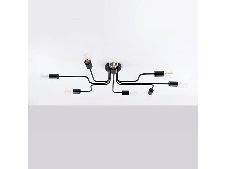Lampade Da Soffitto Vector Industriale Di Acciaio - 8 Sorgenti Luminose - L.103 X A.15,5 Cm - Nero