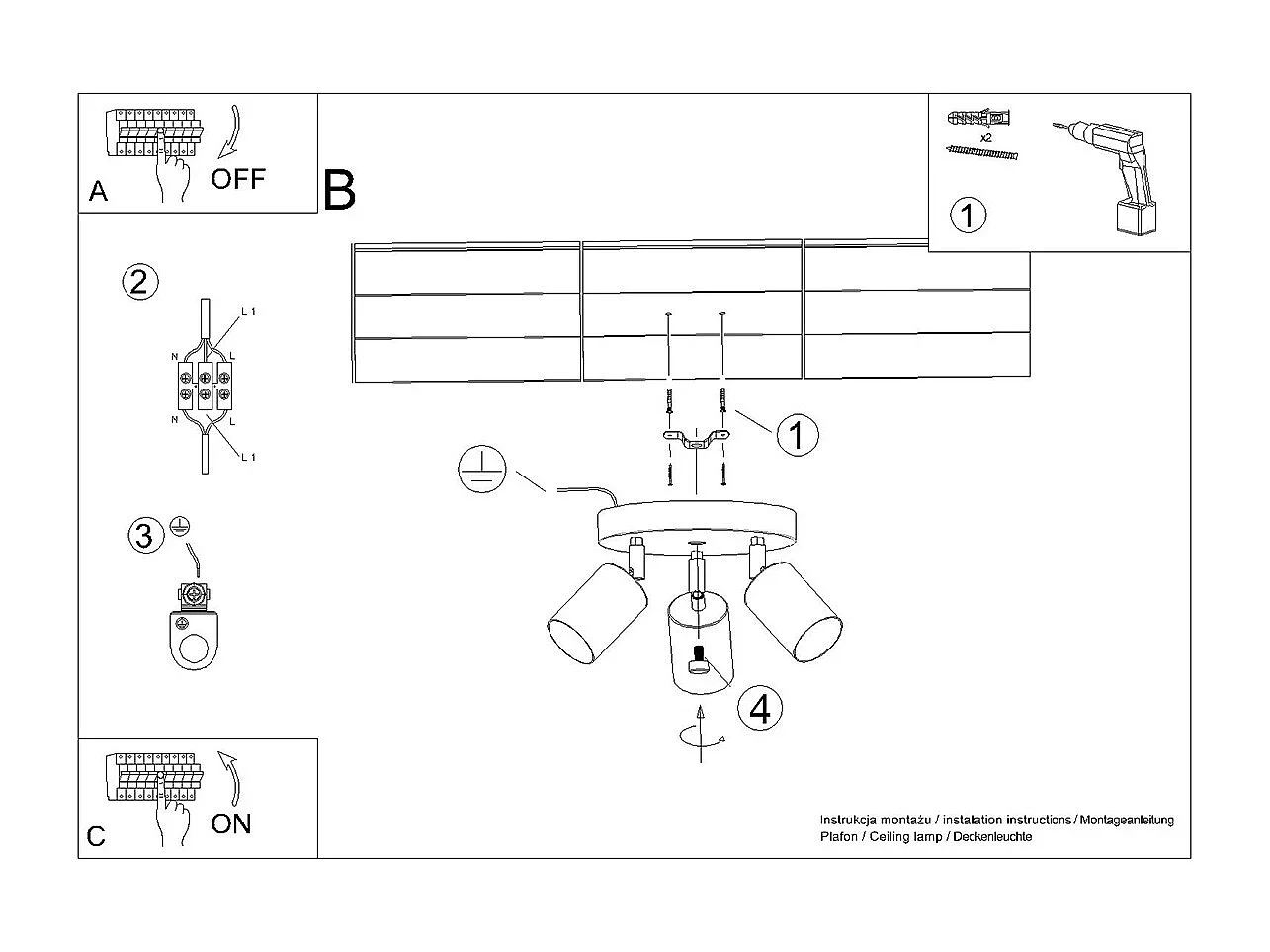 Plafonniers Winx Moderne En Acier - 3 Sources Lumineuses - L.19,5 X H.20 Cm - Noir/Chromé