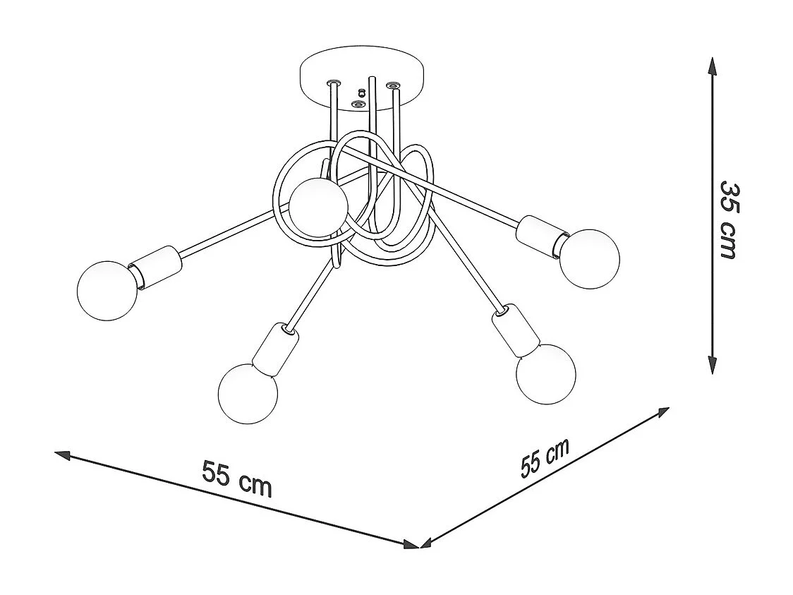 Deckenlampen Supeł Industriell Aus  Stahl - 5 Lichtquellen - L.55 X H. Cm - Schwarz