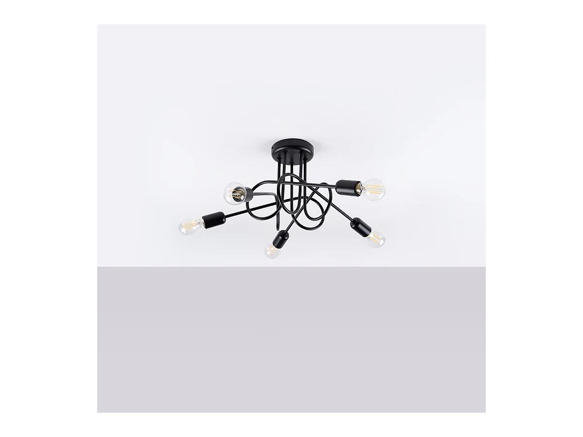 Plafondlampen Supeł Industrieel Van  - 5 Lichtbronnen - L.55 X H.35 Cm - Zwart