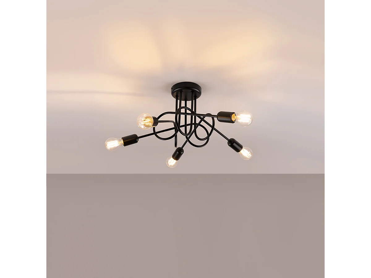 Plafondlampen Supeł Industrieel Van  - 5 Lichtbronnen - L.55 X H.35 Cm - Zwart