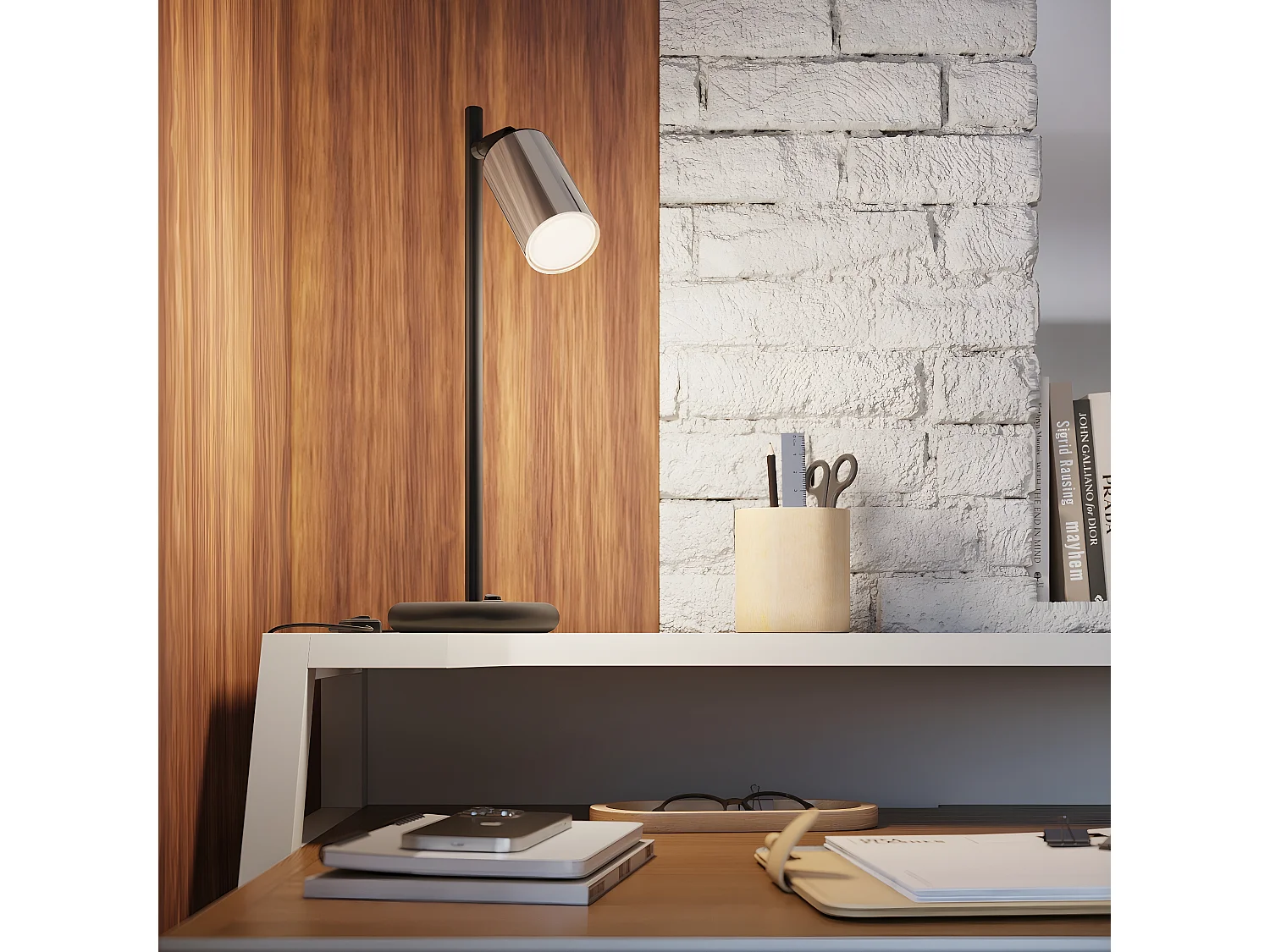 Lampes De Bureau Winx Moderne En Acier - 1 Sources Lumineuses - L.13 X H.44 Cm - Noir/Chromé