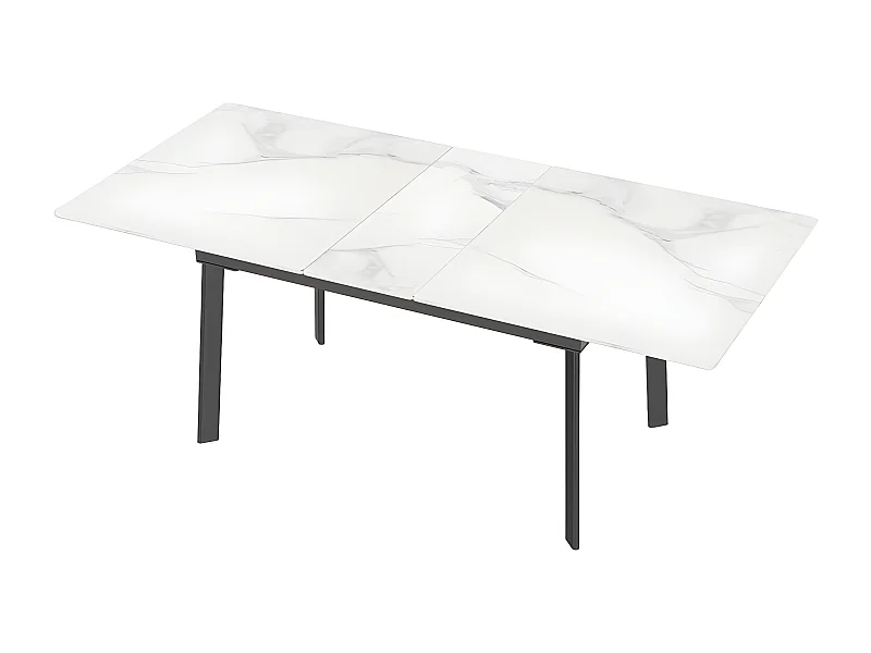 Table à manger extensible 4 à 8 couverts en pierre frittée  - Effet Marbre Blanc - 150-180cm