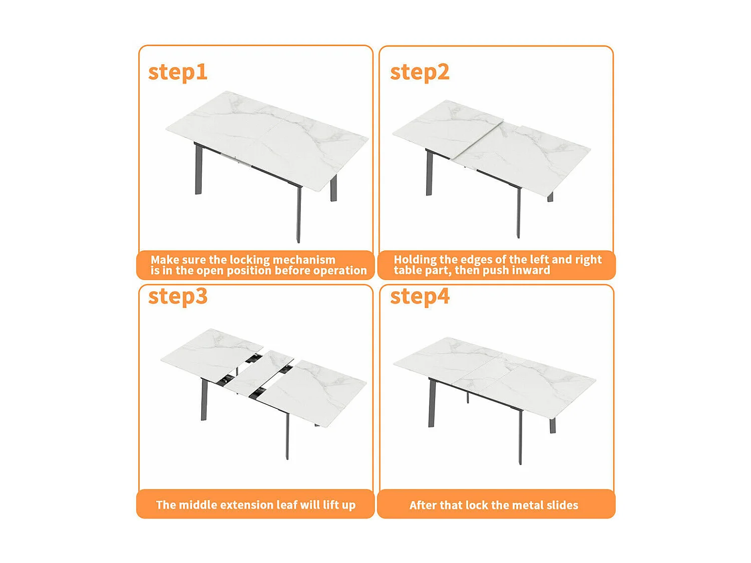 Table à manger extensible 4 à 8 couverts en pierre frittée  - Effet Marbre Blanc - 150-180cm